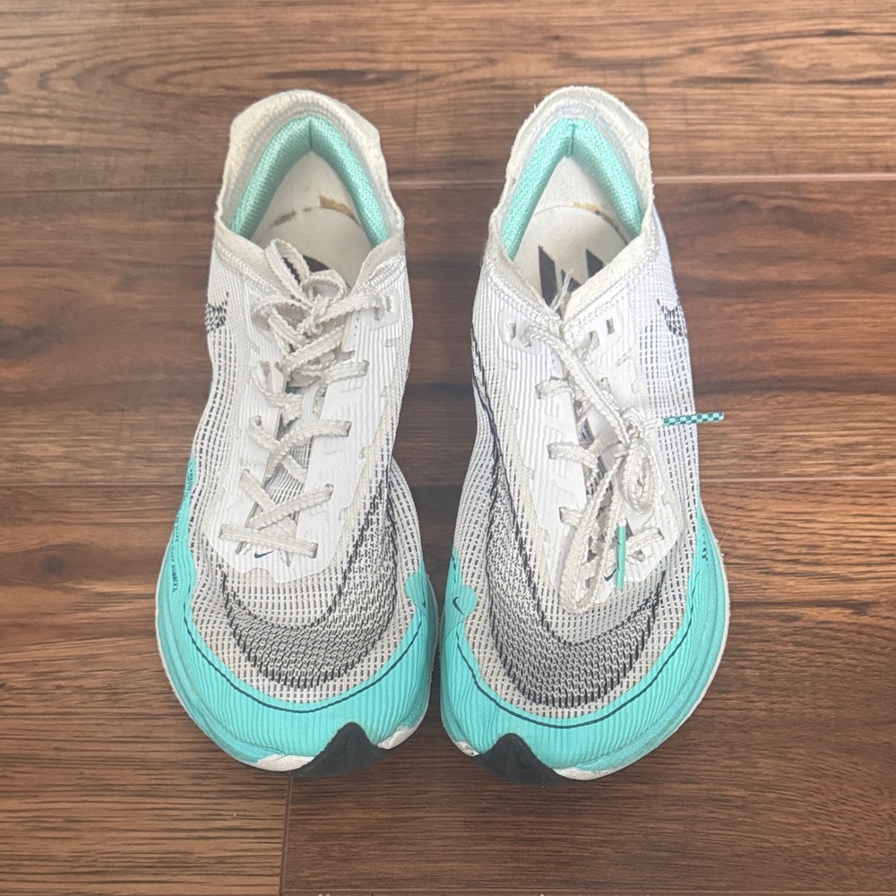 Women's White and Teal Nike VaporFly